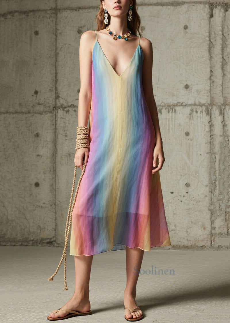 Diy Gradient Color Chiffon Spaghetti Strap Dress Dress Summer