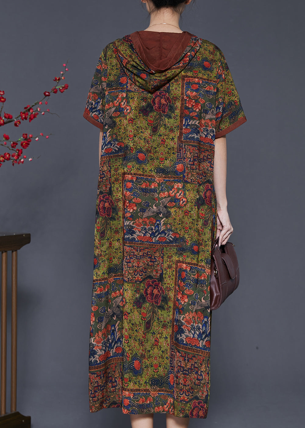 Diy Green Hooded Print Silk Dresses Summer