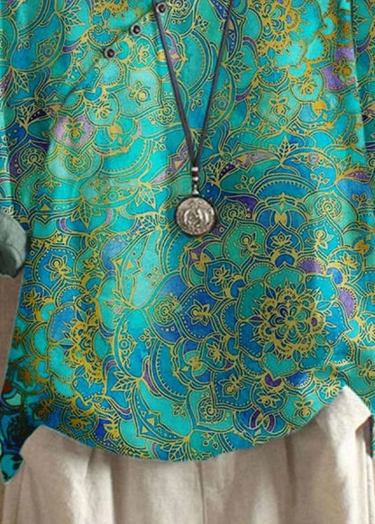 Diy Green O Neck Print Patchwork Cotton T Shirts Tops Summer