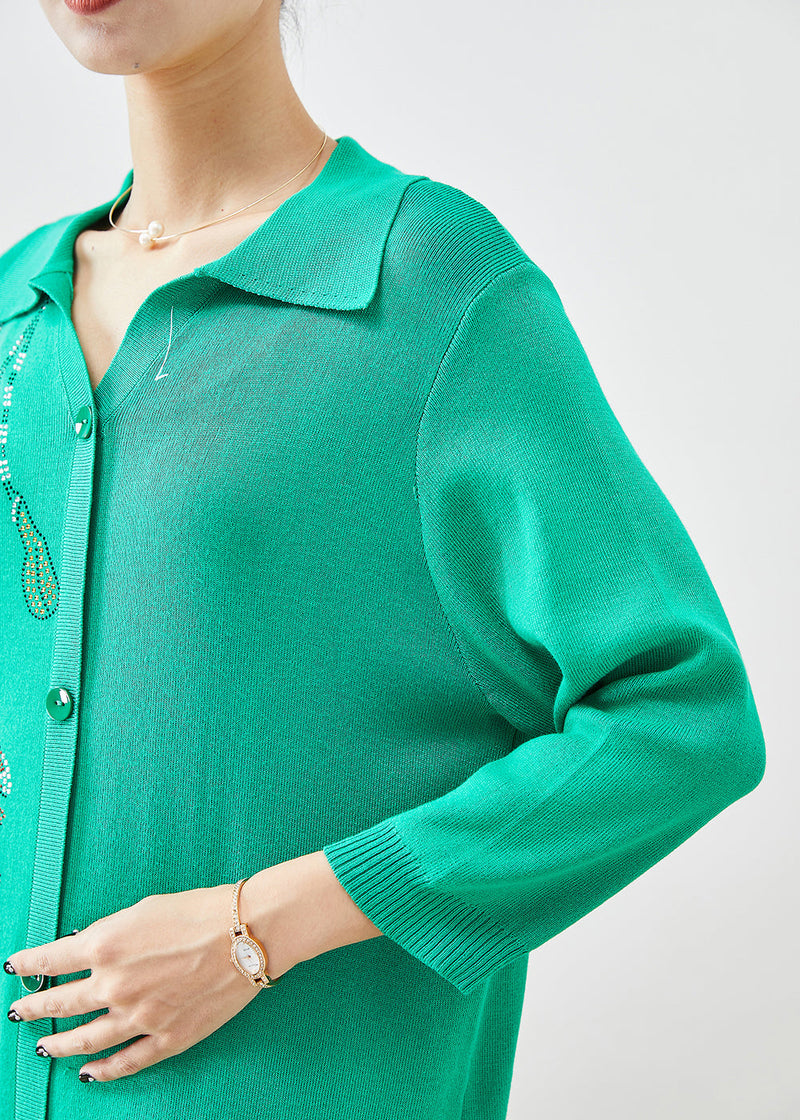 Diy Green Oversized Hot Fixrhinestone Knit Mid Dress Fall