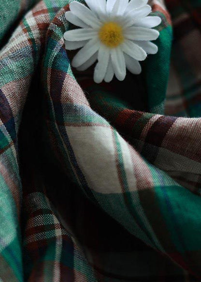 Diy Green Plaid Cinched Pockets Robe Summer Linen Dress