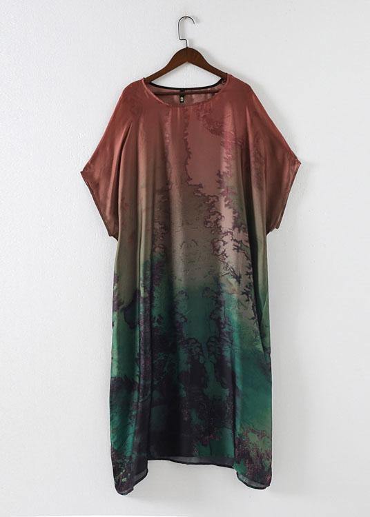 Diy Green Print Chiffon Batwing Sleeve Summer Long Dresses