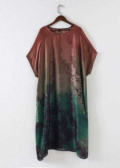 Diy Green Print Chiffon Batwing Sleeve Summer Long Dresses