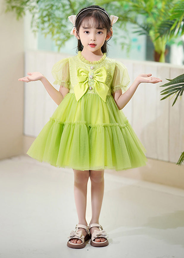 Diy Green Ruffled Patchwork Tulle Kids Dress Summer