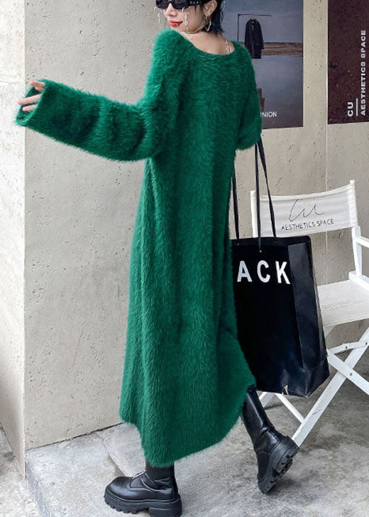 Diy Green Cozy Mink Velvet Fall Sweater Dress