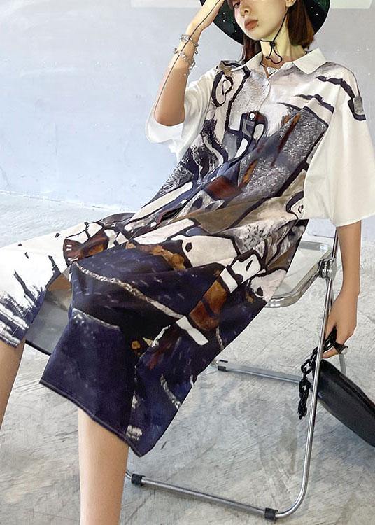 Diy Grey Graphic Peter Pan Collar Button Long Dress Summer