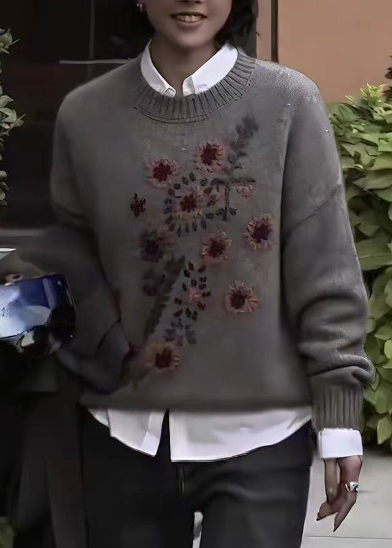 Diy Grey O Neck Thick Knit Sweater Tops Fall