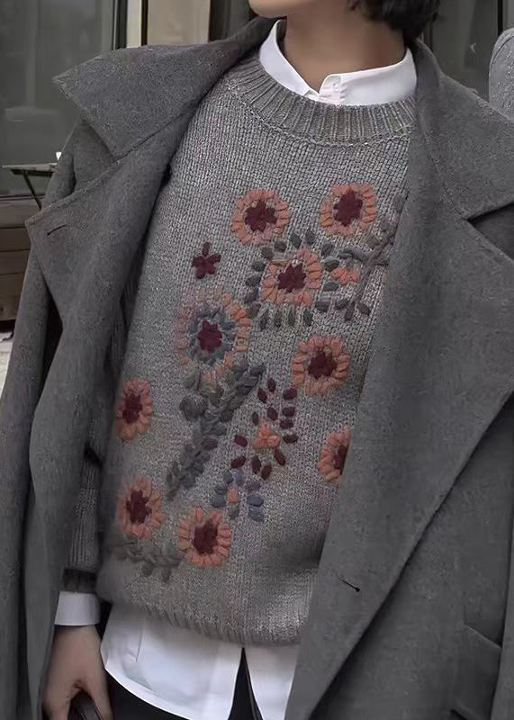 Diy Grey O Neck Thick Knit Sweater Tops Fall