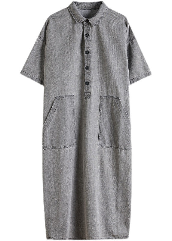 Diy Grey Oversized Pockets Side Open Denim Vacation Dress Summer