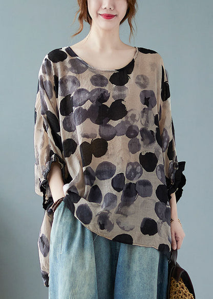 Diy Grey Ruffled Print Shirt Tops Half Sleeve
