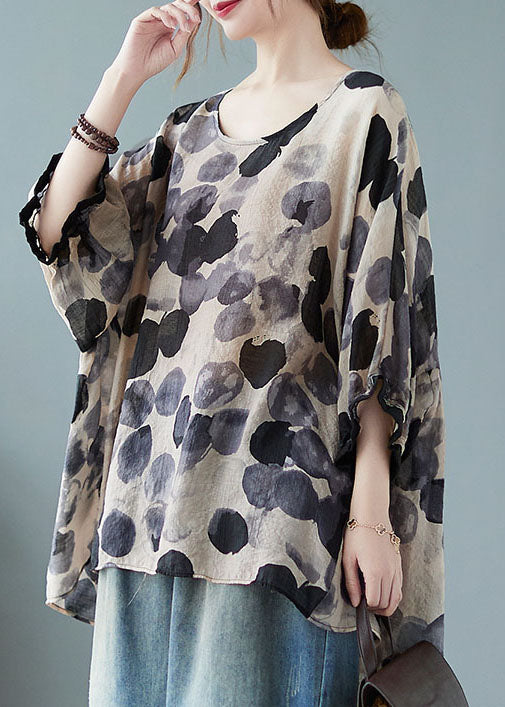 Diy Grey Ruffled Print Shirt Tops Half Sleeve
