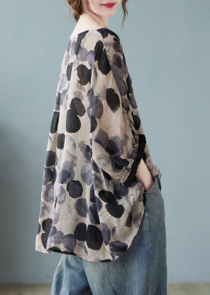 Diy Grey Ruffled Print Shirt Tops Half Sleeve