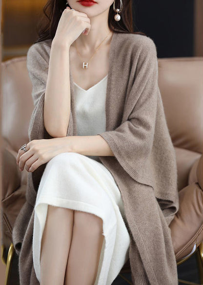 Diy Khaki Oversized Knit Shawl Cardigans Spring