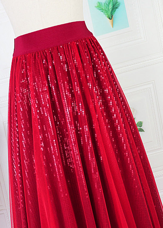 Diy Mulberry Elastic Waist Sequins Tulle a Line Skirt Spring