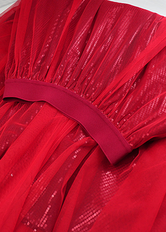Diy Mulberry Elastic Waist Sequins Tulle a Line Skirt Spring