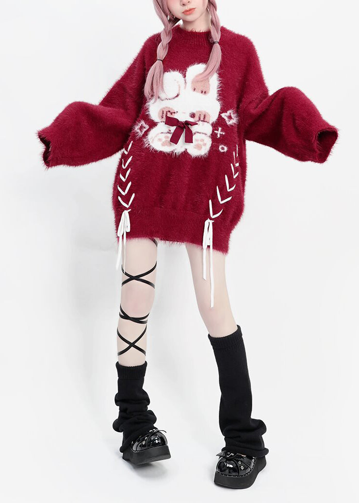 Diy Mulberry Oversized Rabbit Faux Mink Hair Knit Sweater Winter