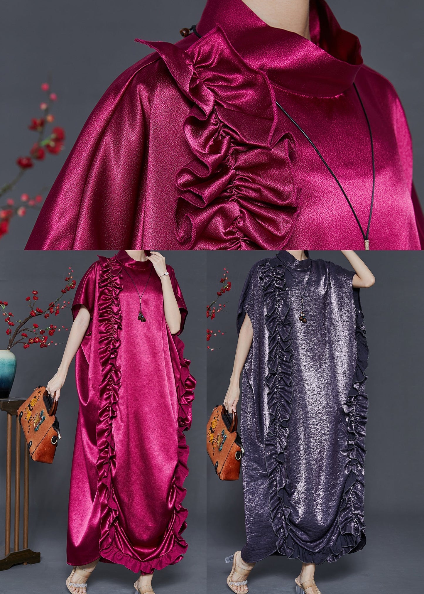 Diy Mulberry Stand Collar Ruffled Silk Dresses Summer