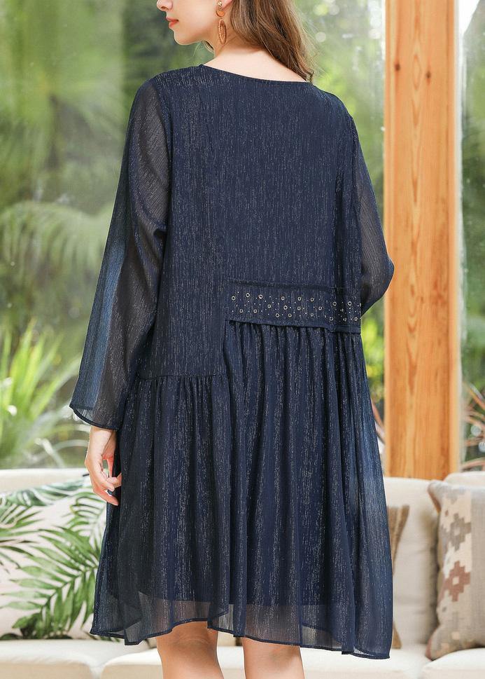 Diy Navy Asymmetrical Design Chiffon Summer Holiday Dress