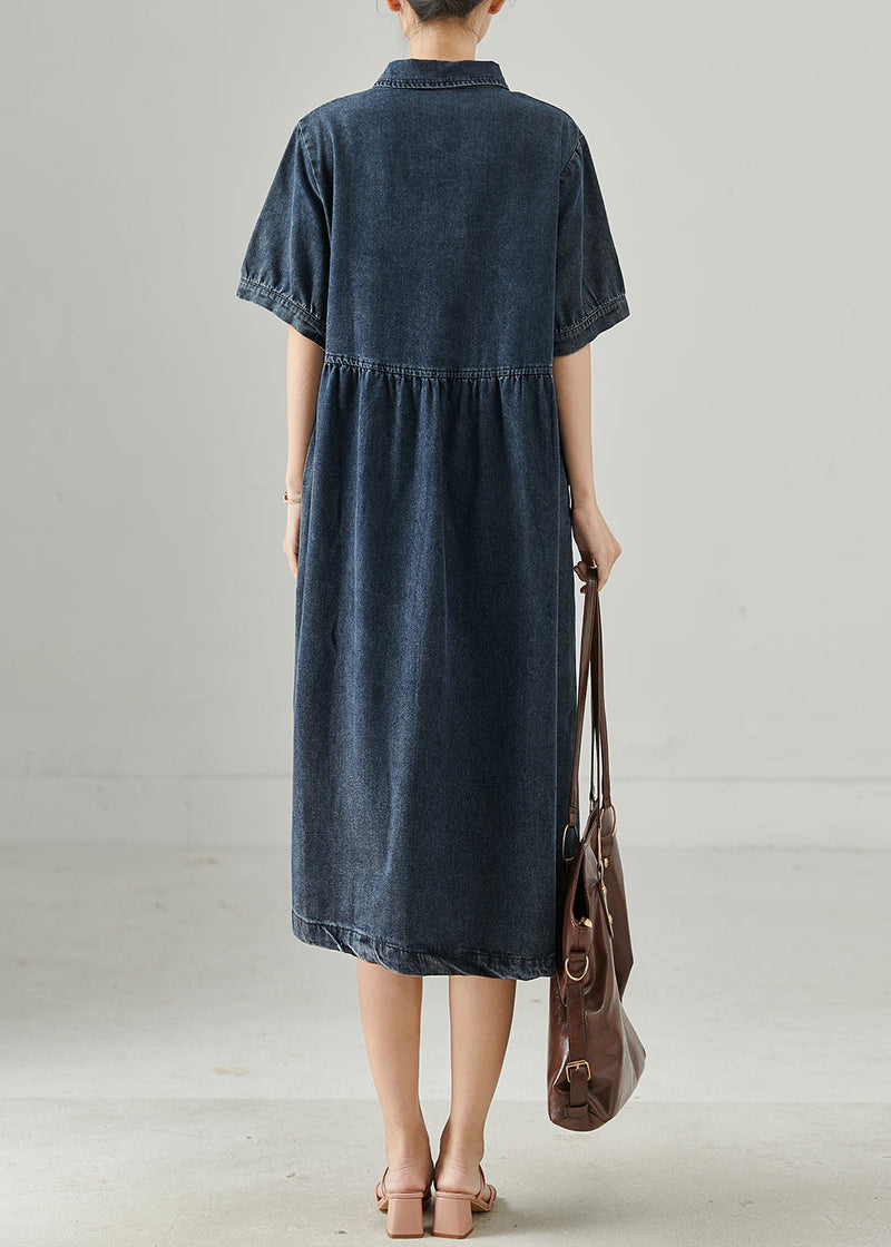 Diy Navy Peter Pan Collar Patchwork Denim Holiday Dress Summer