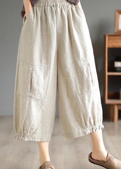 Diy Orange Ruffled Pockets Patchwork Linen Wide Leg Pants Summer