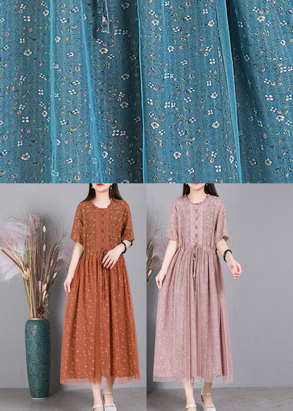 Diy Orange Tie Waist Embroideried Tulle Dress Short Sleeve