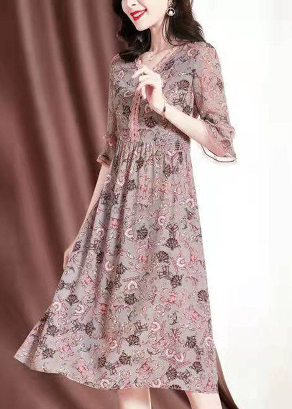 Diy Pink V Neck Lace Patchwork Print Chiffon Maxi Dresses Summer