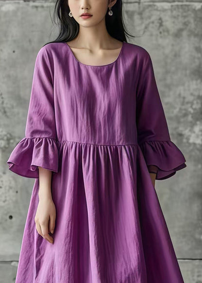 Diy Purple Asymmetrical Patchwork Cotton Long Dress Summer