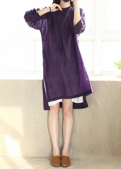 Diy Purple Dresses O Neck Side Open Dresses