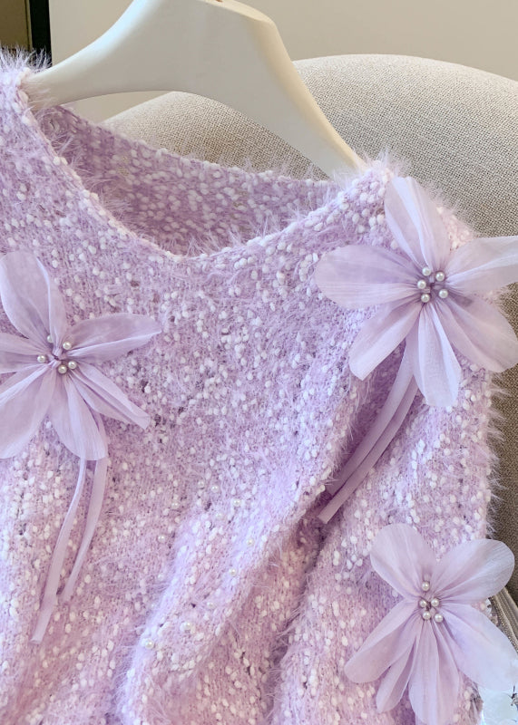 Diy Purple Oversized Faux Mink Hair Knitted Pullover Winter