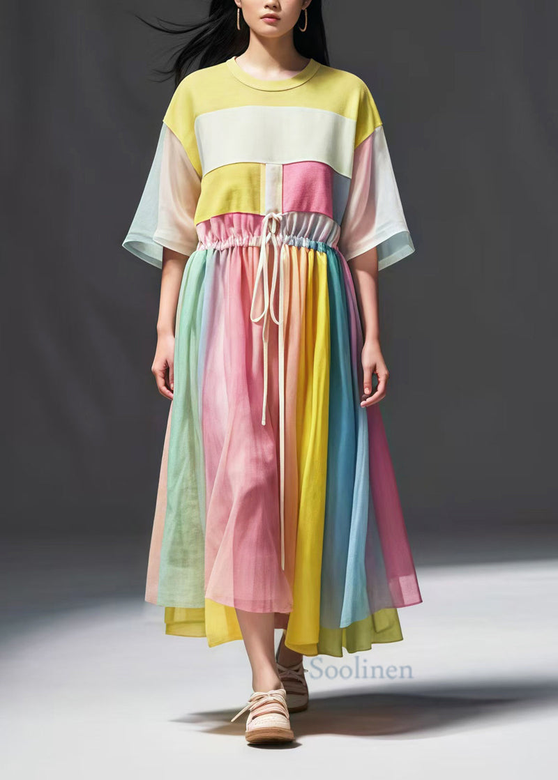 Diy Rainbow Cinched Patchwork Tulle Dress Summer