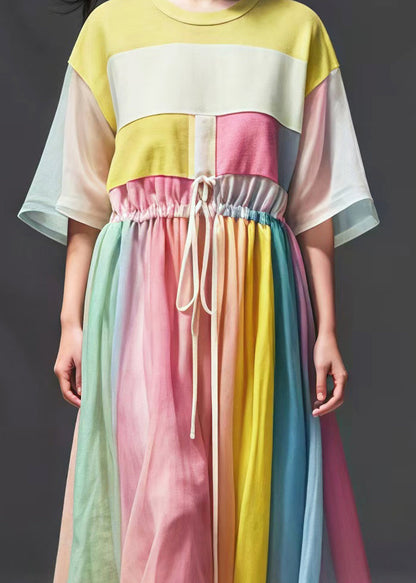 Diy Rainbow Cinched Patchwork Tulle Dress Summer