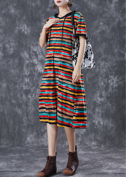 Diy Rainbow Hooded Striped Chiffon Robe Dresses Summer