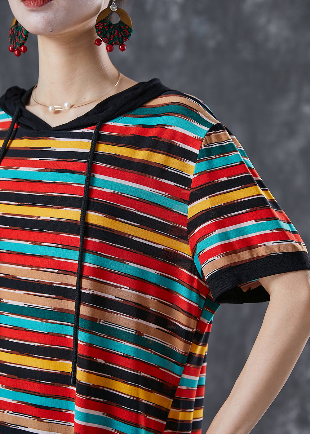 Diy Rainbow Hooded Striped Chiffon Robe Dresses Summer
