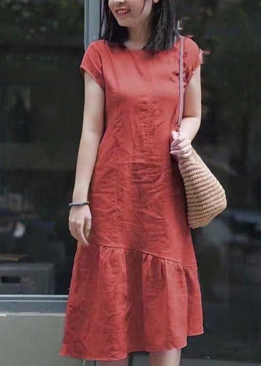 Diy Red Asymmetrical Patchwork Mid Dresses Short Sleeve