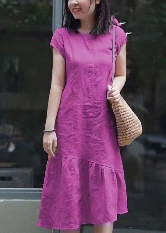 Diy Red Asymmetrical Patchwork Mid Dresses Short Sleeve