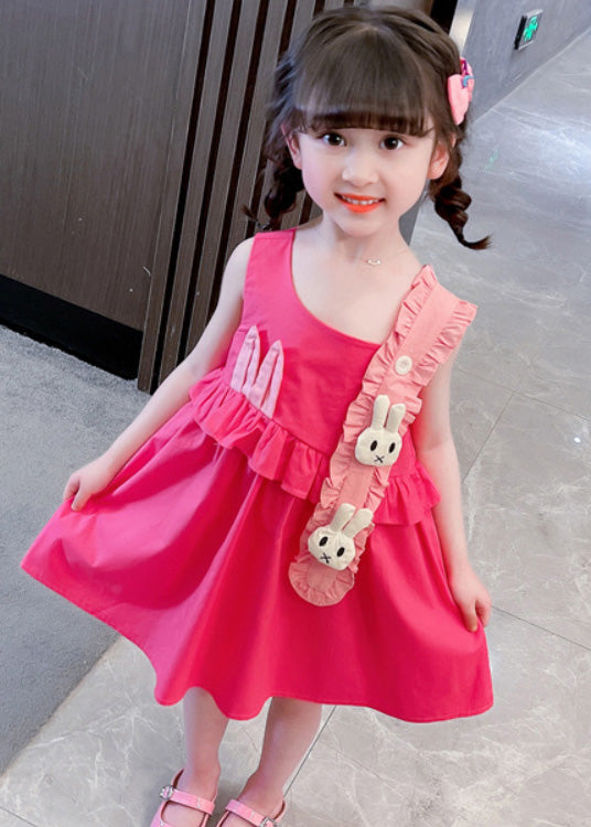 Diy Red Asymmetrical Ruffled Patchwork Little Rabbit Kids Maxi Dresses Summer