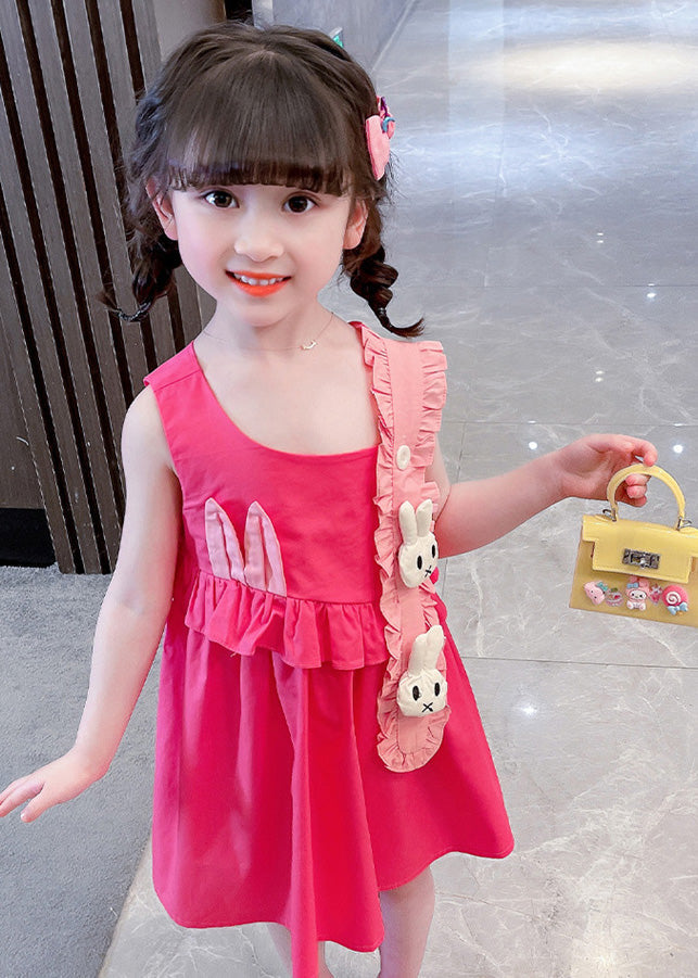 Diy Red Asymmetrical Ruffled Patchwork Little Rabbit Kids Maxi Dresses Summer