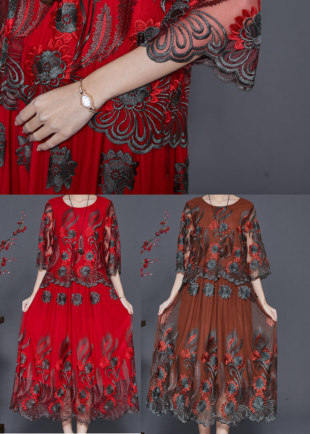 Diy Red Embroidered Tulle Vacation Dresses Summer