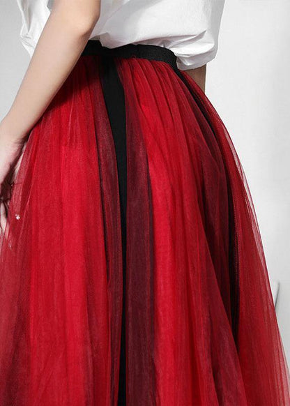 Diy Red High Waist Tulle Patchwork a Line Skirts