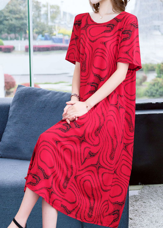 Diy Red O Neck Striped Patchwork Cotton Dresses Summer