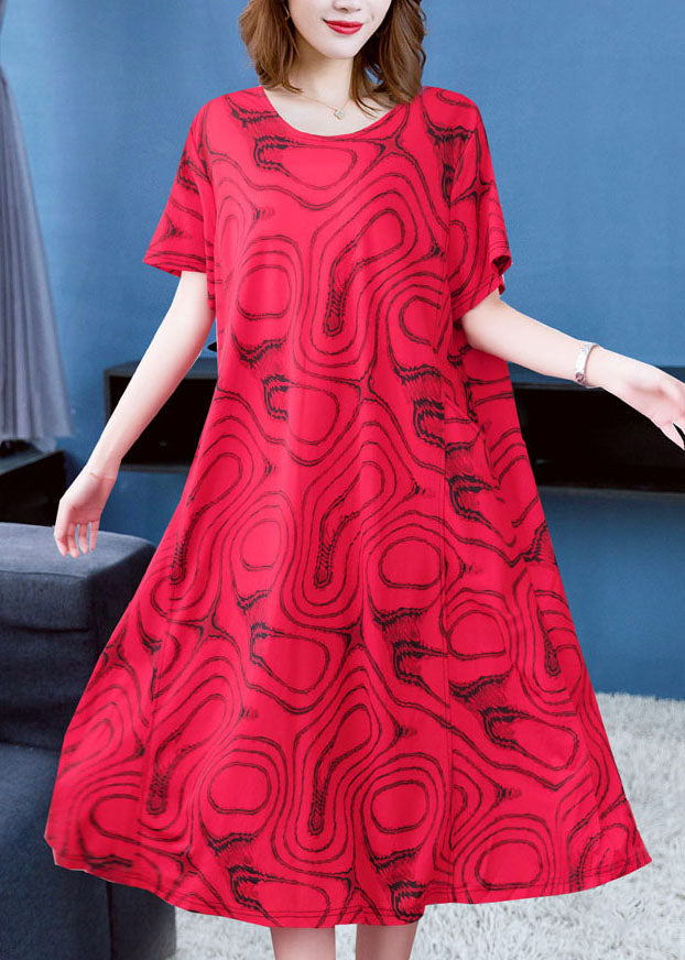 Diy Red O Neck Striped Patchwork Cotton Dresses Summer