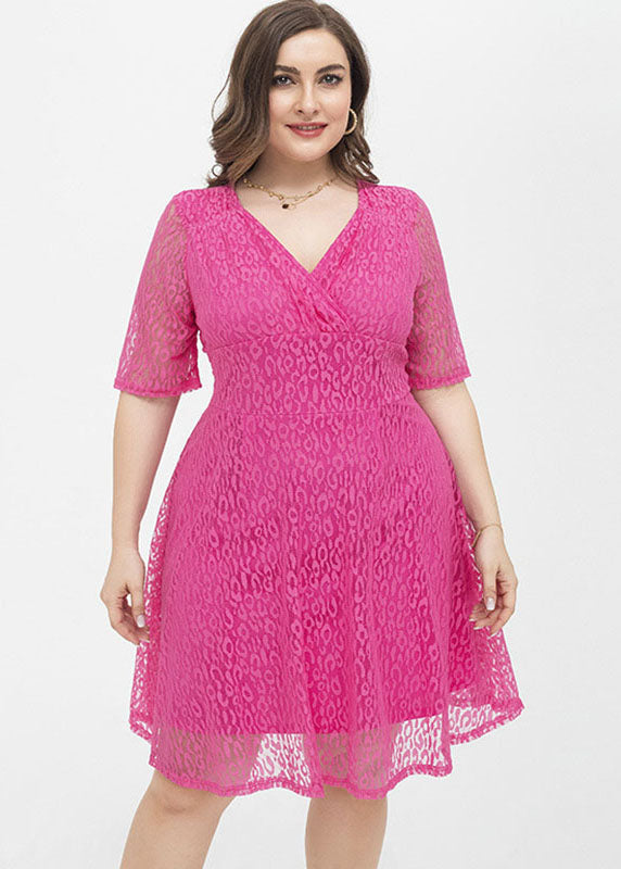 Diy Rose High Waist Patchwork Lace Mid Dress Short Sleeve