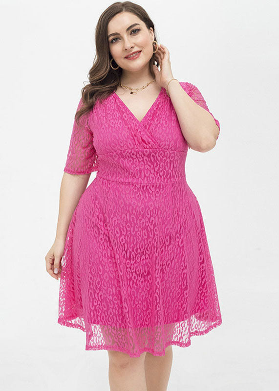 Diy Rose High Waist Patchwork Lace Mid Dress Short Sleeve