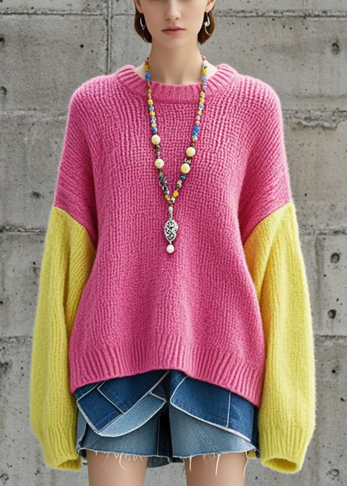 Diy Rose Oversized Patchwork Thick Knit Sweater Tops Fall