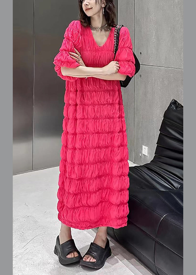 Diy Rose V Neck Chiffon Maxi Dress Short Sleeve