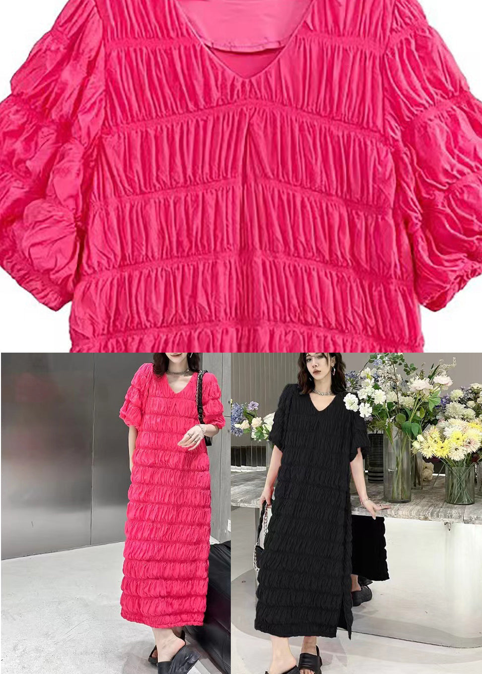 Diy Rose V Neck Chiffon Maxi Dress Short Sleeve