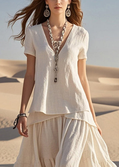 Diy White Asymmetrical Design Cotton Ankle Dress Summer