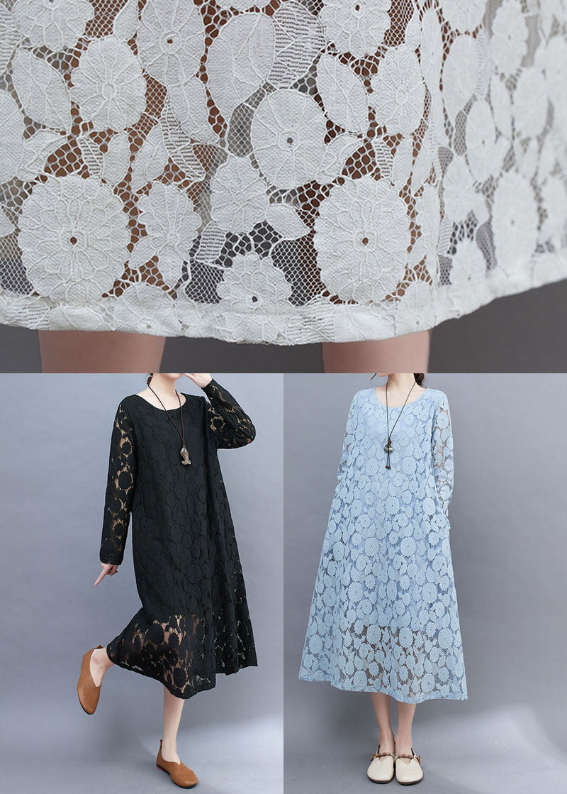 Diy White O-neck Lace Long Dresses Long Sleeve