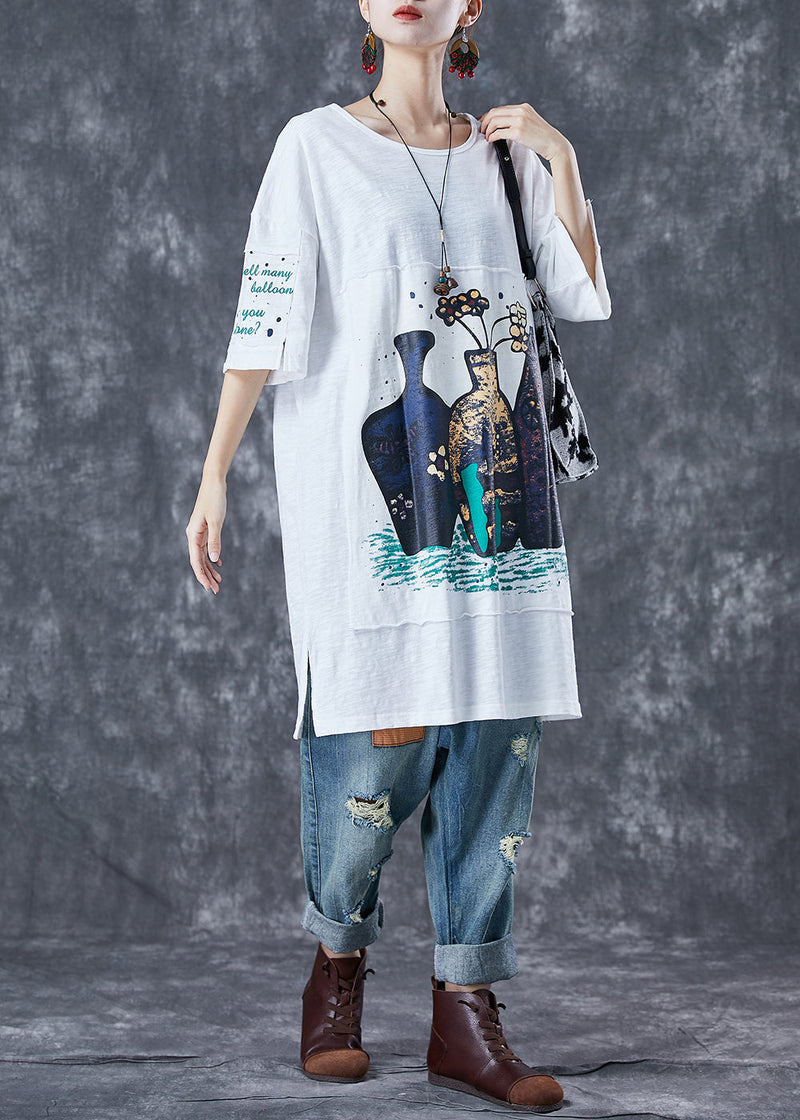 Diy White Oversized Patchwork Applique Cotton Dress Summer