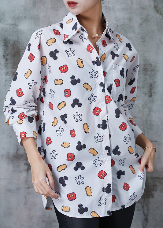 Diy White Oversized Print Cotton Blouse Top Spring